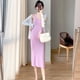 thumbnail image 5 of Vestido de seda helada de punto para mujeres embarazadas de verano de maternidad + traje de dos piezas de cárdigan, 5 of 5