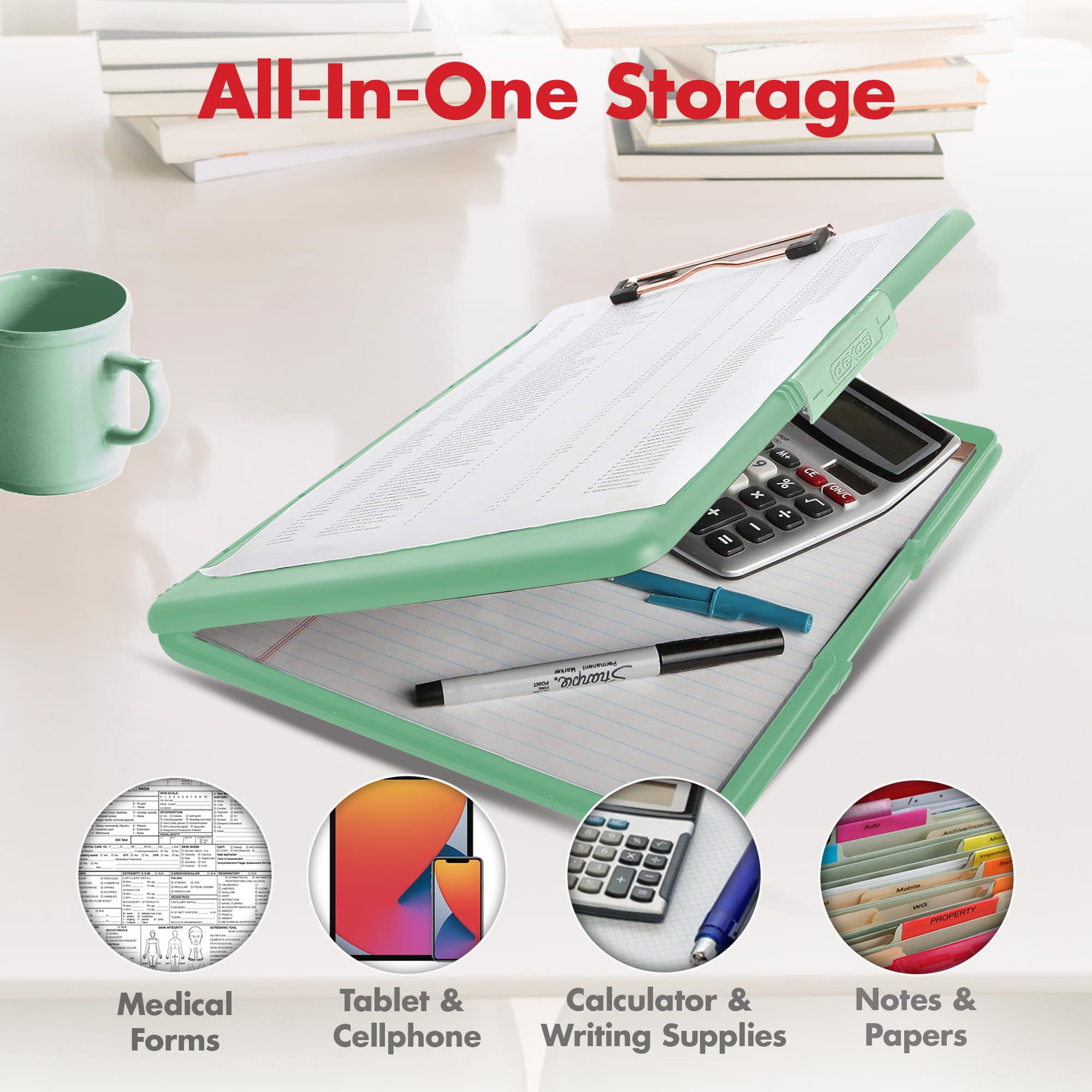 Slimcase 2 Plastic Clipboard With Storage And Side Opening  Foam Green Rose Office Supplies Clipboards To Organize Carry Store A4 Holder