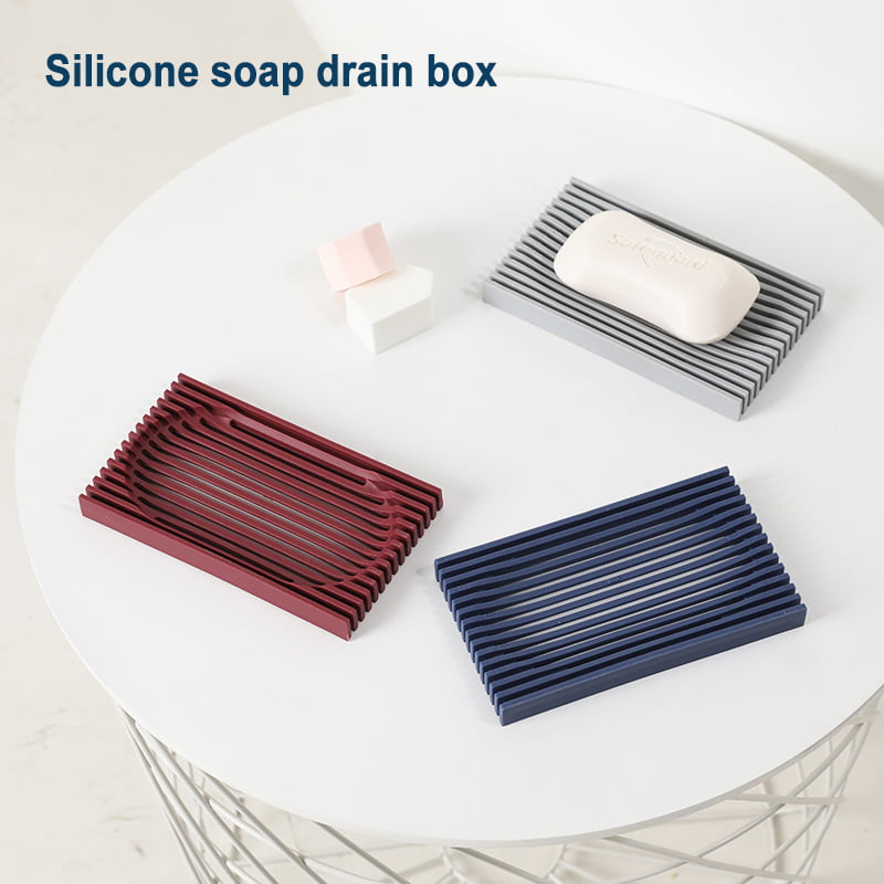 Soap Dish Non-slip Draining Case Silicone Holder Bathroom Toilet Soapbox Storage 