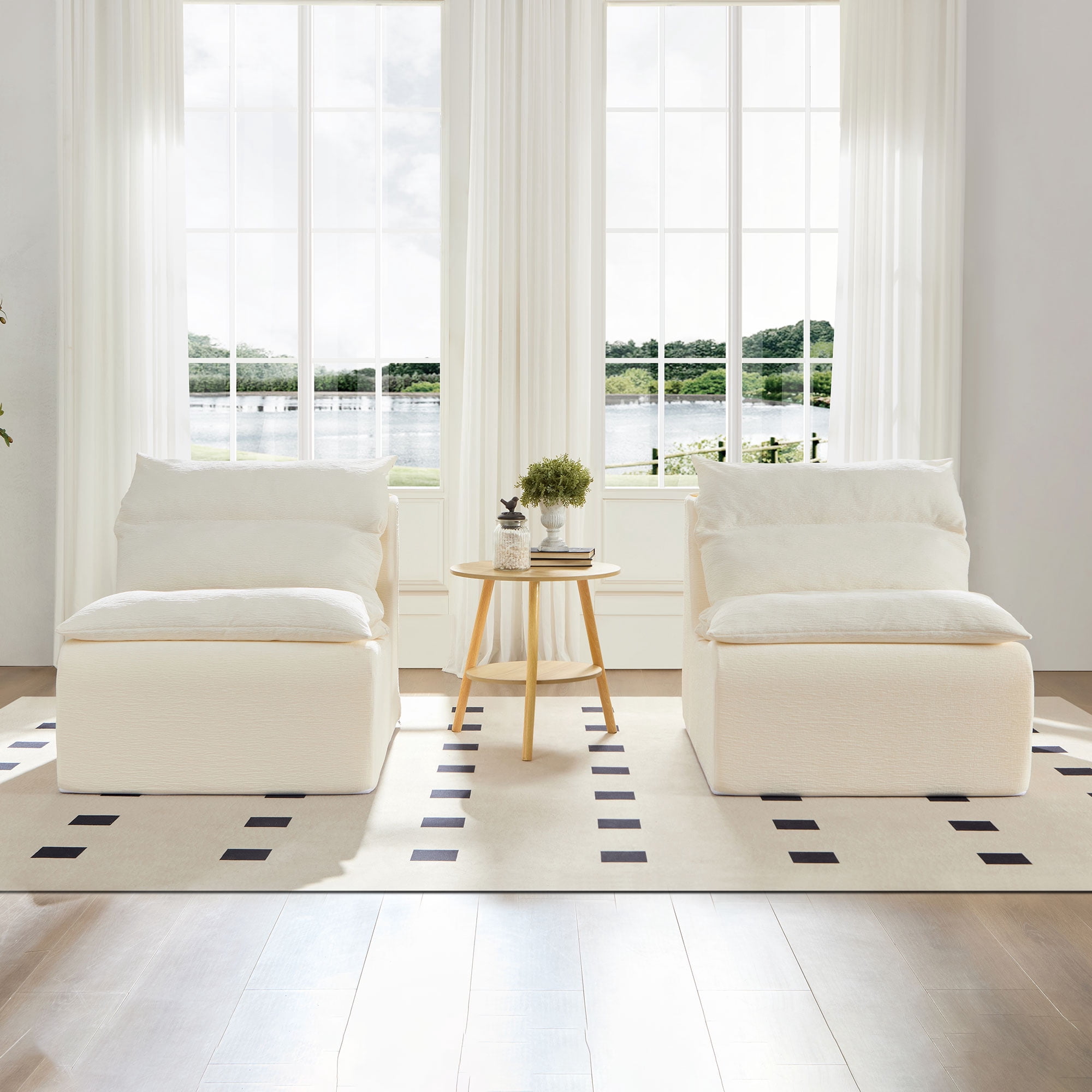Miniyam Armless Lazy Sofa Modern with Backrest, White