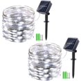 thumbnail image 1 of Guirnalda de luces solares al aire libre -2 piezas 15 m 150 LED Alambre de cobre Guirnalda de luces navideñas solares con 8 modos, para decoración al aire libre, jardín, árboles, etc. (blanco cálido) Kuyhfg Bienvenido a Kuyhfg, 1 of 5