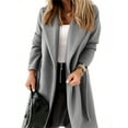 thumbnail image 3 of Autumn Winter Womens Classic Coat Lapel Collar Open Front Belted Long Jacket, 3 of 5