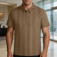 thumbnail image 3 of TKKCS Mens Jacquard Knit Polo Shirt- Business Casual Breathable Short Sleeve Regular Fit Moisture-Wicking Collared Shirts Brown Size M, 3 of 7