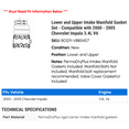 thumbnail image 2 of Lower and Upper Intake Manifold Gasket Set - Compatible with 2000 - 2005 Chevy Impala 3.4L V6 2001 2002 2003 2004, 2 of 2