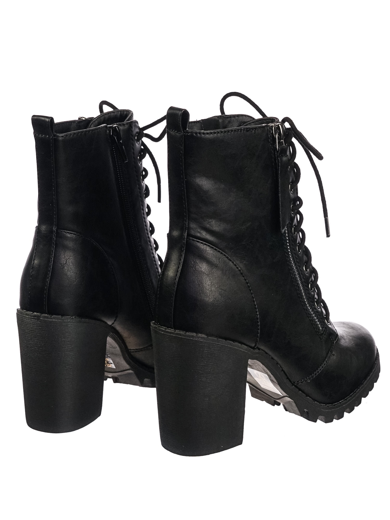 soda women's malia faux leather lace up chunky ankle boot