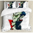 thumbnail image 1 of Halloween Duvet Cover Set Queen Size, Cartoon Style Spooky and Funny Vampire Character Count Dracula with Cape, Decorative 3 Piece Bedding Set with 2 Pillow Shams, White Multicolor, by Ambesonne, 1 of 3