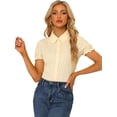 thumbnail image 1 of Blusa de algodón con volantes y cuello vuelto Allegra K Beige S, 1 of 5