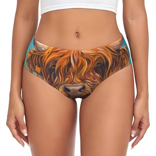 Fotbe Cute Cow Sunflowers Art Calzones Estampados para Mujer – Ropa Interior de Algodón, Cómoda, Suave y Elástica-X-Small