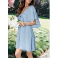 thumbnail image 6 of Deep V Neck Elegant Bow Tie Mini Dress Light Blue S, 6 of 8