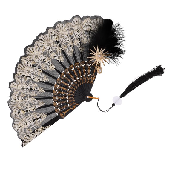 Zehuanyu European Style Handheld Fan Plumage Fan Traditional with Tassel