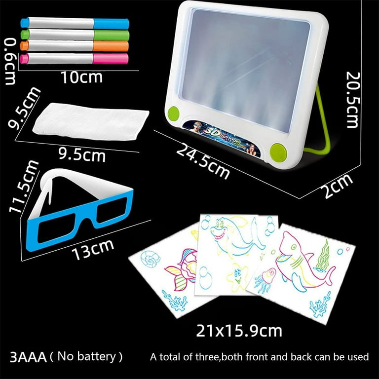 Kid 3D Magic Pad Drawing Board Glow Art Crafts Light Up LED Markers Erase  Tablet