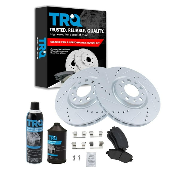 TRQ Performance Brake Rotor Drilled Slotted & Ceramic Pad Front Kit w/Chemicals BKA16895