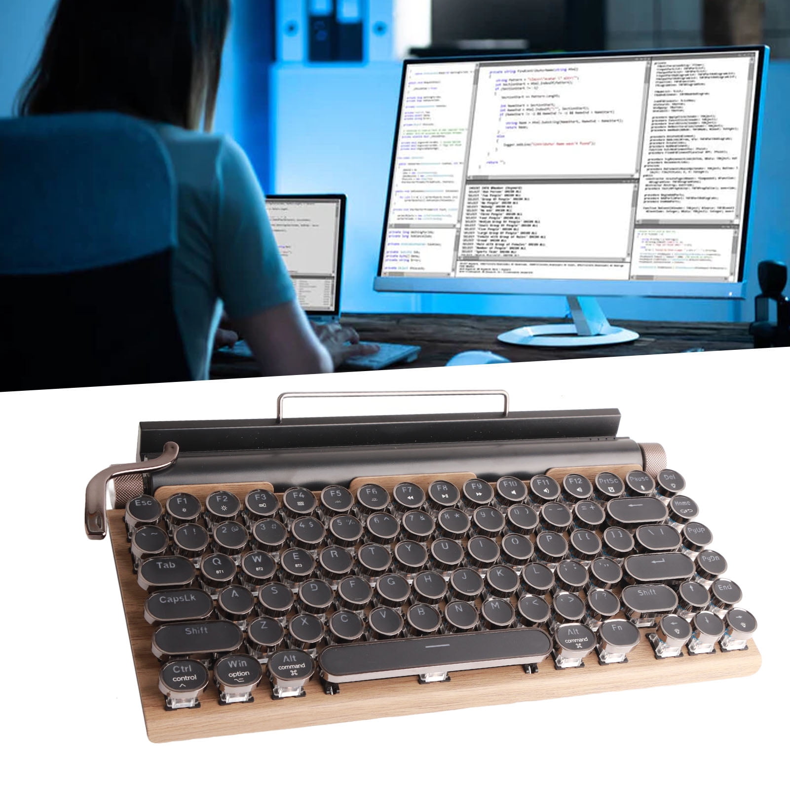 Retro Typewriter Keyboard, RGB Retro  Mechanical Keyboard For PC Laptop Phone,  Typewriter Keyboard, Three Mode Connection