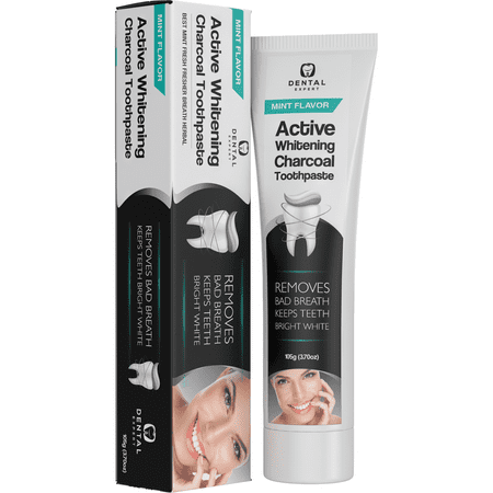 Dental Expert Activated Charcoal Teeth Whitening Toothpaste DESTROYS BAD BREATH - Best Natural Black Tooth Paste Kit - Herbal Decay Treatment - 105g (Mint (The Best Natural Toothpaste)