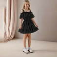 thumbnail image 4 of Efsteb Off Shoulder Dresses for Girls Spaghetti Strap Ruffle Solid Mini Dress Kids Summer Beach Vacation Sundresses (Black,4 Years), 4 of 7