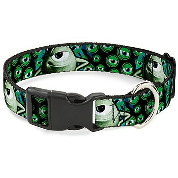 buckle-down mike poses eyeballs black greens disney breakaway plastic clip collar, narrow-large