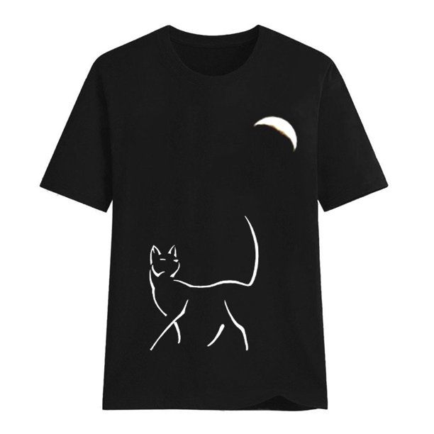 Gibobby Camiseta de manga corta para mujer Tops Camisa Estampado Blusa estampado T Manga corta Mujer Moda Casual Mujer Blusa(Negro,CH)