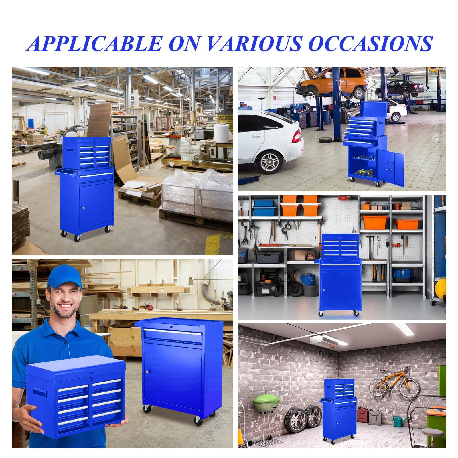 POVANLI  Detachable 5-Drawer Rolling Tool Chest with Bottom Cabinet and One Adjustable Shelf/Locking System for Garage Workshop Warehouse Repair Shop
