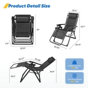 Gianna Zero Gravity Lounge Chair, Heavy-Duty Folding Recliner for Patio & Lawn with Adjustable Backrest, Detachable Cushion, Headrest Pillow & Side Tray,Black