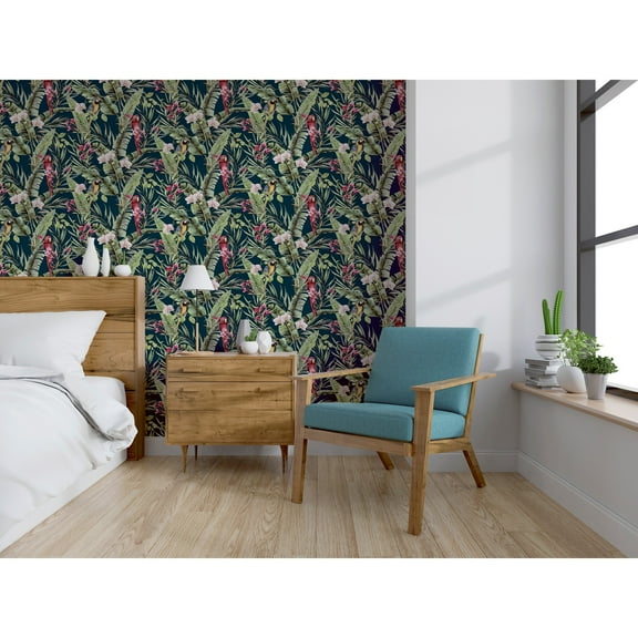Pretty Polly Navy Multi Vinyl Wallpaper - 20.8 in. W x 33ft L - Double Roll