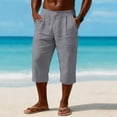 thumbnail image 2 of LWavelet Men's Linen Blend Capri Pants Button Waist with Side Pockets for Vacation Beach Casual Use Gray L, 2 of 5