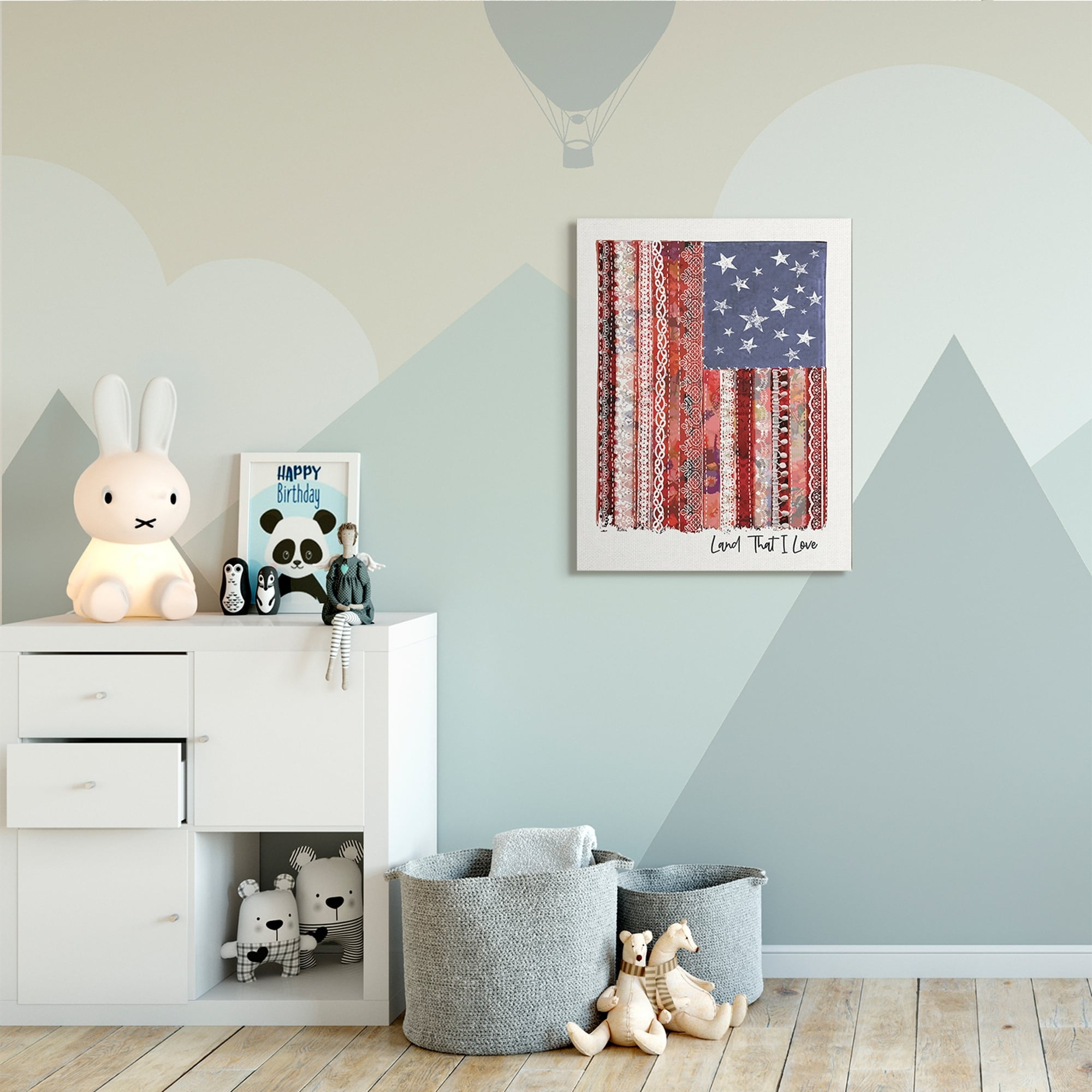 Stupell Industries Land That I Love Phrase Macramé American Flag Graphic Art Gallery-Wrapped Canvas Print Wall Art, 30x40, by Erica Billups