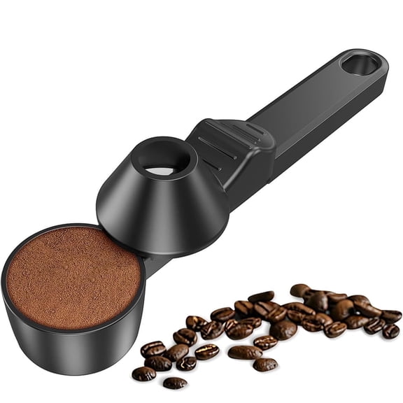 Coffee Scoop & Funnel for Reusable K Cup Refillable Coffee Pods, Coffee Measuring Spoon 2 Tablespoon Capacity, Scoop with Funnel for Ground Coffee, Protein Powder, Tea (Black, 1 Pack)No more spilling