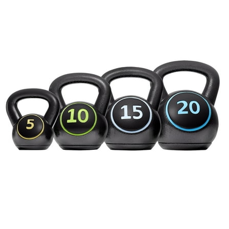 Renwick 50 lbs Coated Kettlebells 4 HDPE Coated Kettle Bells for Home Gym, Black