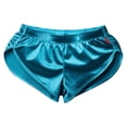 thumbnail image 4 of Traje de baño para hombre, pantalones cortos de satén con abertura lateral, calzoncillos tipo bóxer con bolsa abultada incorporada, pantalones de pijama con cintura elástica, ropa de estar por casa, 4 of 5