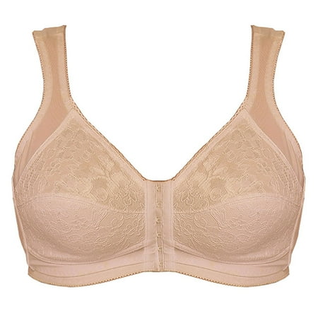 

Plus Size Bra for Women Unlined Wirefree Lace Ladies Racerback Front Closure Bra Large Size 32-50 C D DD E F G H