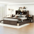 thumbnail image 4 of Full Size Platform Bed with Twin Size Trundle and 2 Drawers,Platform Bed Frame with Pull Out Shelves,Bookcase Headboard and Charging Station,Espresso, 4 of 7