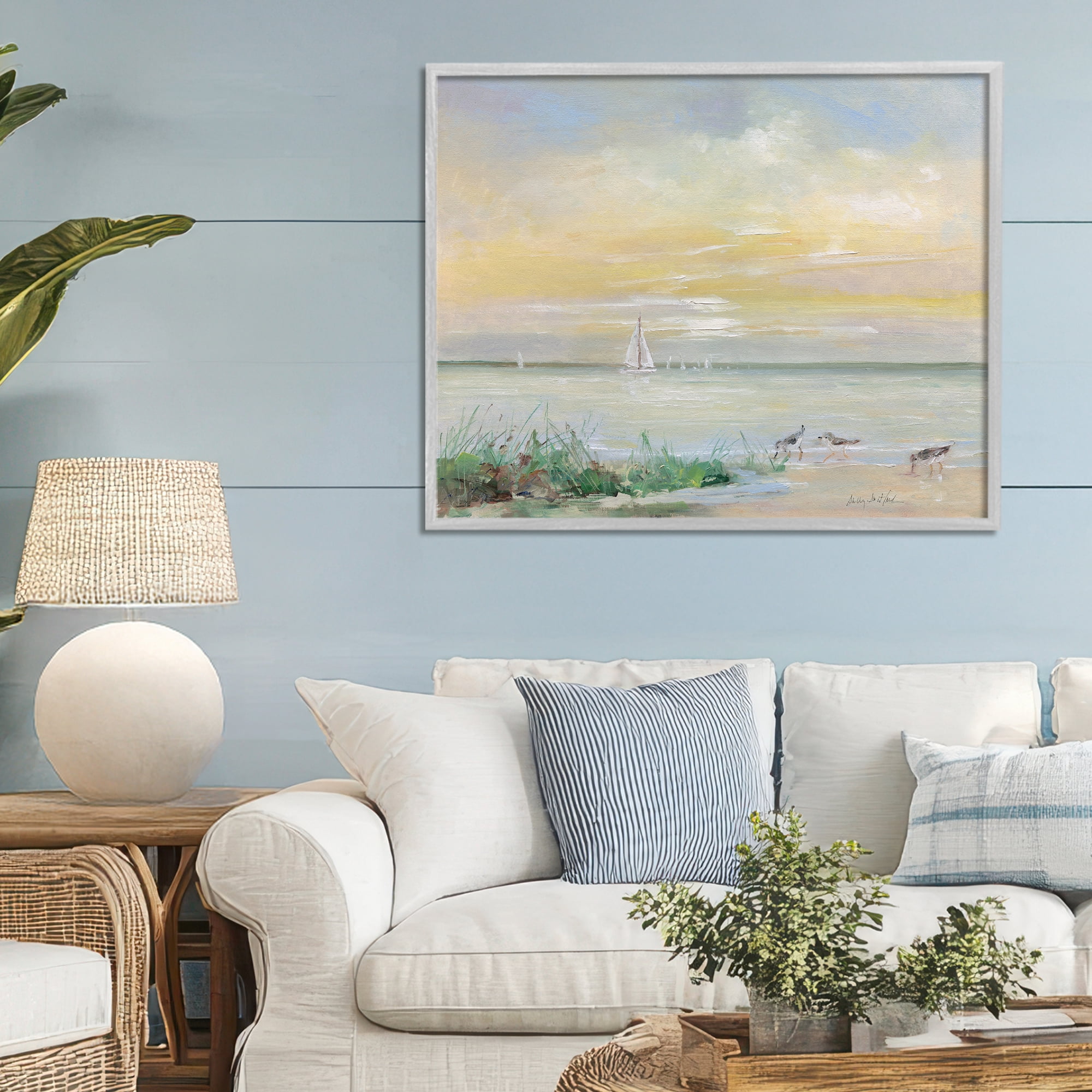 Stupell Industries Sailboats & Sanderlings Shore Gray Framed Giclee Art, design by Sally Swatland