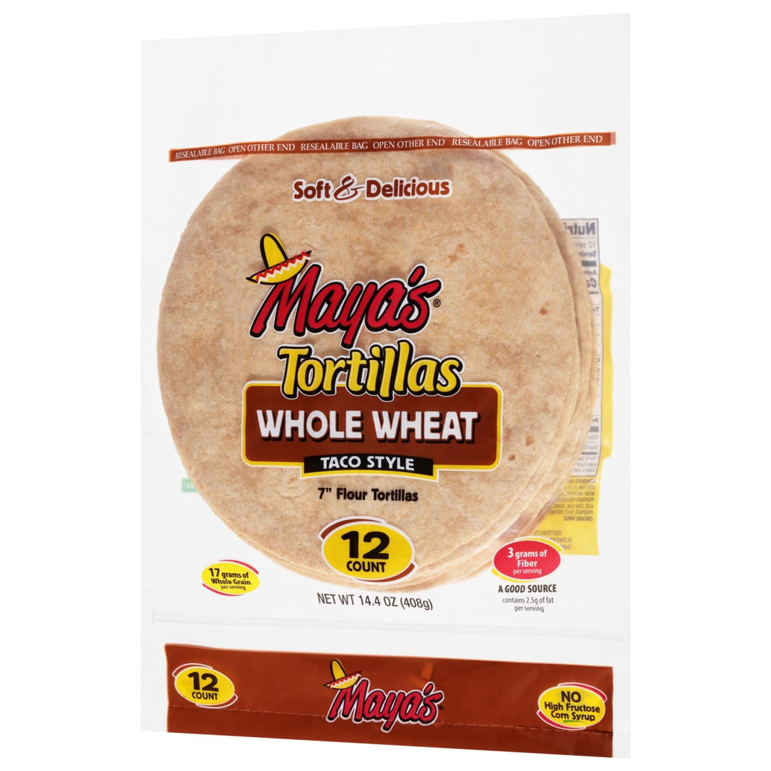 Maya's Whole Wheat Taco Style 7 Inch Flour Tortillas 12 Each