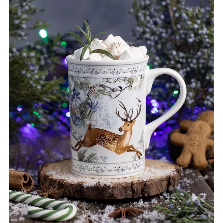 STP Goods Reindeer Bone China Tea and Coffee Mug in Gift Box 10.8 fl oz  (320 ml) Mug for Tea Latte Cocoa Chocolate Christmas Collection Christmas  Gift, Blue and White - Walmart.com