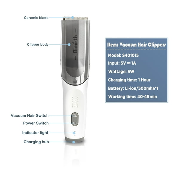 Walmeck Cordless Vacuum Haircut Kit Hair Waterproof Built-in Rechargeable Battery with Storage Bag Cleaning Brush Sponge Haircut 3 Guide Combs for Boys Men Kids