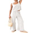 thumbnail image 2 of Women‘s 2 Piece Outfits Square Neck Cotton Tank Crop Top Wide Leg Pants Matching Lounge Set Tracksuit Pockets, 2 of 8