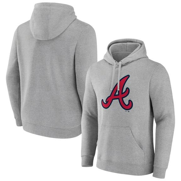 Men's Heather Gray Atlanta Braves Official Logo Fitted Pullover Hoodie