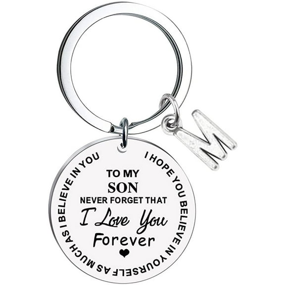 Qonioi Stainless Steel Inspirational Keychain, To My Son Message Family Initial Last Name Gift, Personalized Key Ring, Motivational Keychain