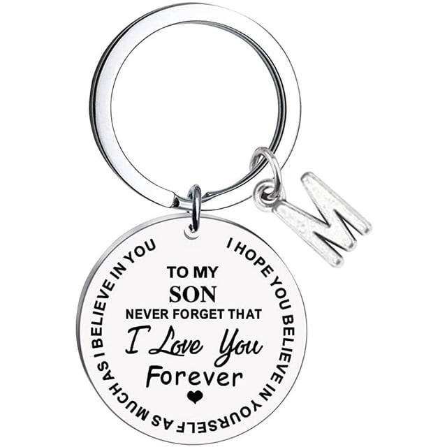 EGNMCR Keychains To My Son Message Keychain Stainless Steel Initial Last Name 26 Letter Family Inspirational Keychain Gift letter keychain