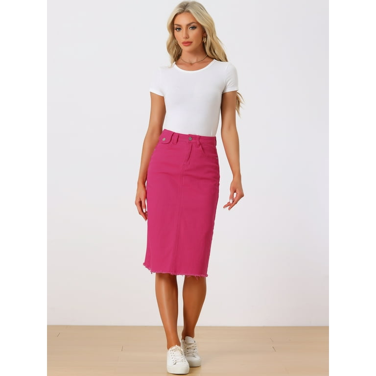Denim Midi Skirt Outfit Denim Pencil Skirt Pink Denim Skirt Pencil
