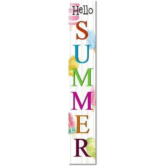 Rustic Farmhouse Hello Summer Colorful Ice-Lolly Sign Welcome Sign and Porch Leaner Summer Decoration Outdoor Indoor Vertical Decorn For Door Home Decor Kitchen Garden Wood Sign 4x16 Inch