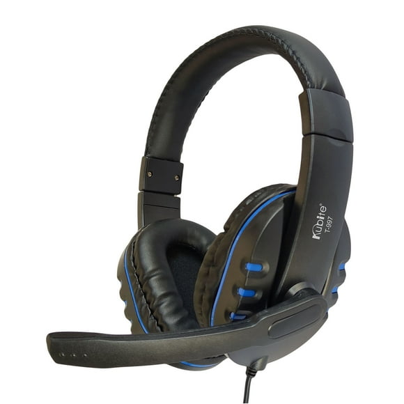 kubite kubite T-997 Casque de Jeu avec Microphone Réglable, Cache-Oreilles à Réduction de Bruit, Haut-Parleurs 40 mm, Prise 3,5 mm, Design Noir et Bleu