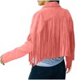 thumbnail image 4 of BSDJILFG Fleece Jacket for Women Faux Leather Suede Retro Western Cowgirl Cropped Tassel Cardigans Winter, 4 of 7