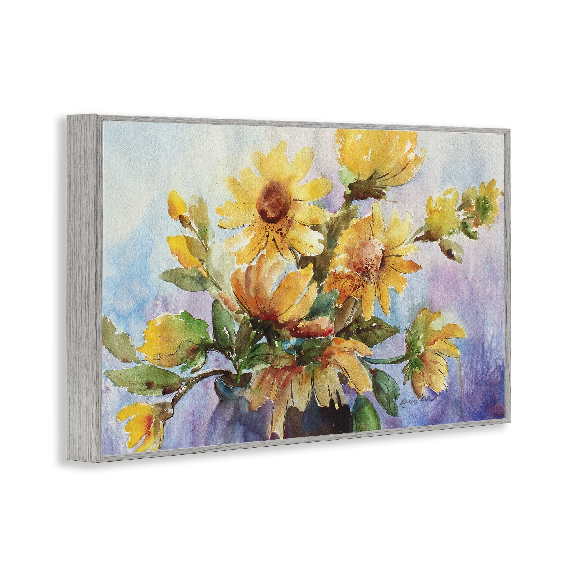 Stupell Industries Watercolor Daisies Vase Botanical & Floral Painting Gray Framed Art Print Wall Art, 30 x 20