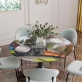 thumbnail image 2 of Steam Train Fitted Tablecloth with Elastic Edged, Round Table Cloth for Dining Table, Railroad Country Barn Rustic Trees Farmhouse Waterproof Oil Proof Table Cover for Indoor Outdoor 36"-44", 2 of 8