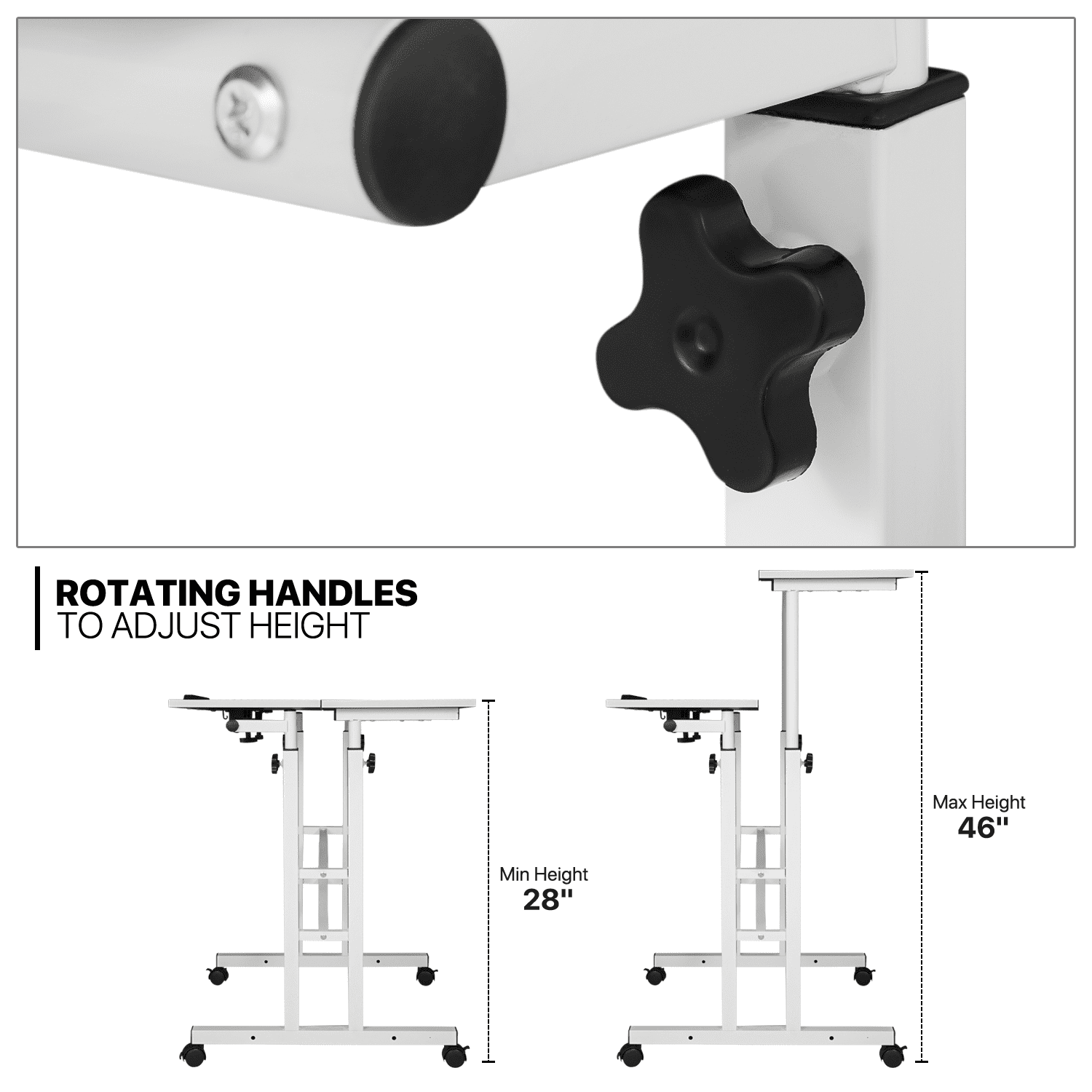 MoNiBloom Mobile Standing Desk, Adjustable Rolling Computer Desk, Portable Laptop Table Home Office Laptop Workstation with Wheels, White