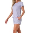 thumbnail image 4 of INSPIRE CHIC Womens Pajama Set Soft Short Sleeve Shorts Set Crewneck Ruffle Lounge Set with Pocket L Purple, 4 of 6