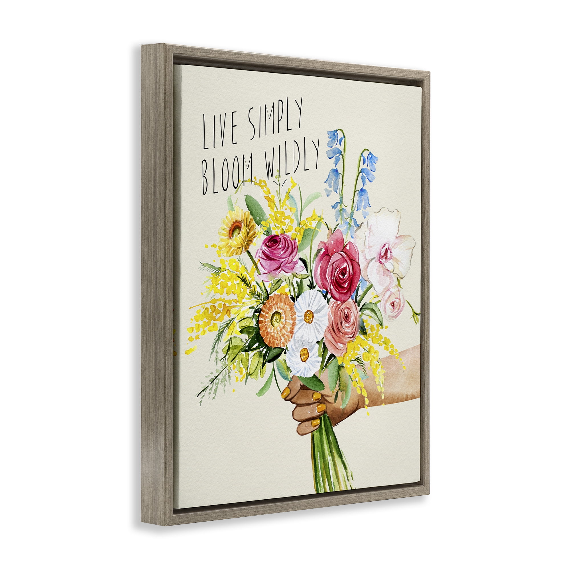 Stupell Industries Live Simply Bloom Wildly Botanical & Floral Painting Brown Floater Framed Art Print Wall Art, 17 x 21