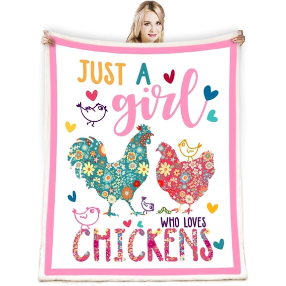 Chicken Blanket Chicken Decor Gift Blanket Just A Girl Who Loves Chickens Soft Rooster Throw Bedding Gifts for Kids Boys Girls Adults 60"x50"