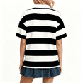 thumbnail image 4 of Henley Shirts for Women Elbow Sleeve Striped Polo Shirts Causal Loose Lapel Summer Pullover Tops, S, 4 of 4